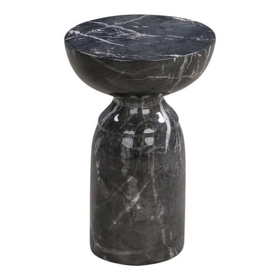 Pemberly Row 20"H Transitional Marble Concrete Stone Side Table in Black
