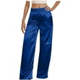 thumbnail image 4 of Audhol Satin Pants! Women's Satin Pajama Pants Wide Leg Sweatpants Elastic Waist Summer Casual Sports Trousers with Pockets Satin Pants for Women Blue2 L, 4 of 9