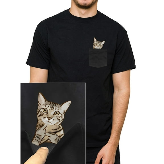 Funny Cat Pocket Print Cotton T-Shirt for Men and Women- Soft Short SleeFit, S-5XL, Machine Washable, Summer Streetwear, Regular Fit T-Shirt | Playful Design | Comfortable Fit, Cat Shirt