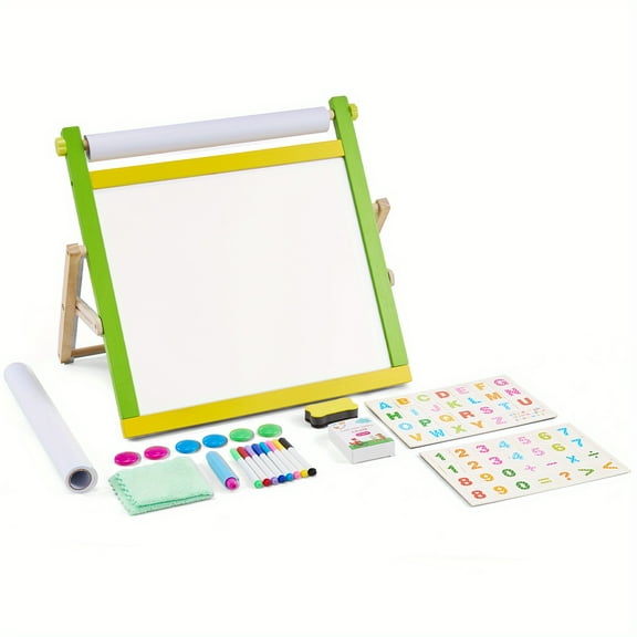 Contemporary Wooden Desktop Easel with Fixed Roll Holder, Single-Sided Art Tray, No Storage, Uncharged - Tabletop Style, PeakSyn Trading