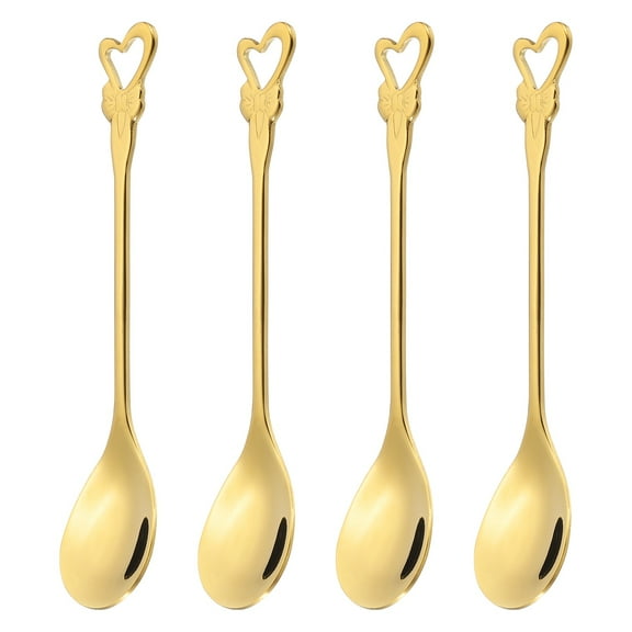 4pcs Coffee Spoons, Heart Tea Spoons 304 Stainless Steel Teaspoons Small Cute for Stirring Espresso Coffee Bar Tableware Dessert Flatware Tea Party, Gold