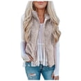 thumbnail image 1 of Heliisoer Veste Zippée pour Femme à Poches, Couleur Unie, Peluche, Sans Manches, Col à Revers, Gilet Ample, 1 of 8