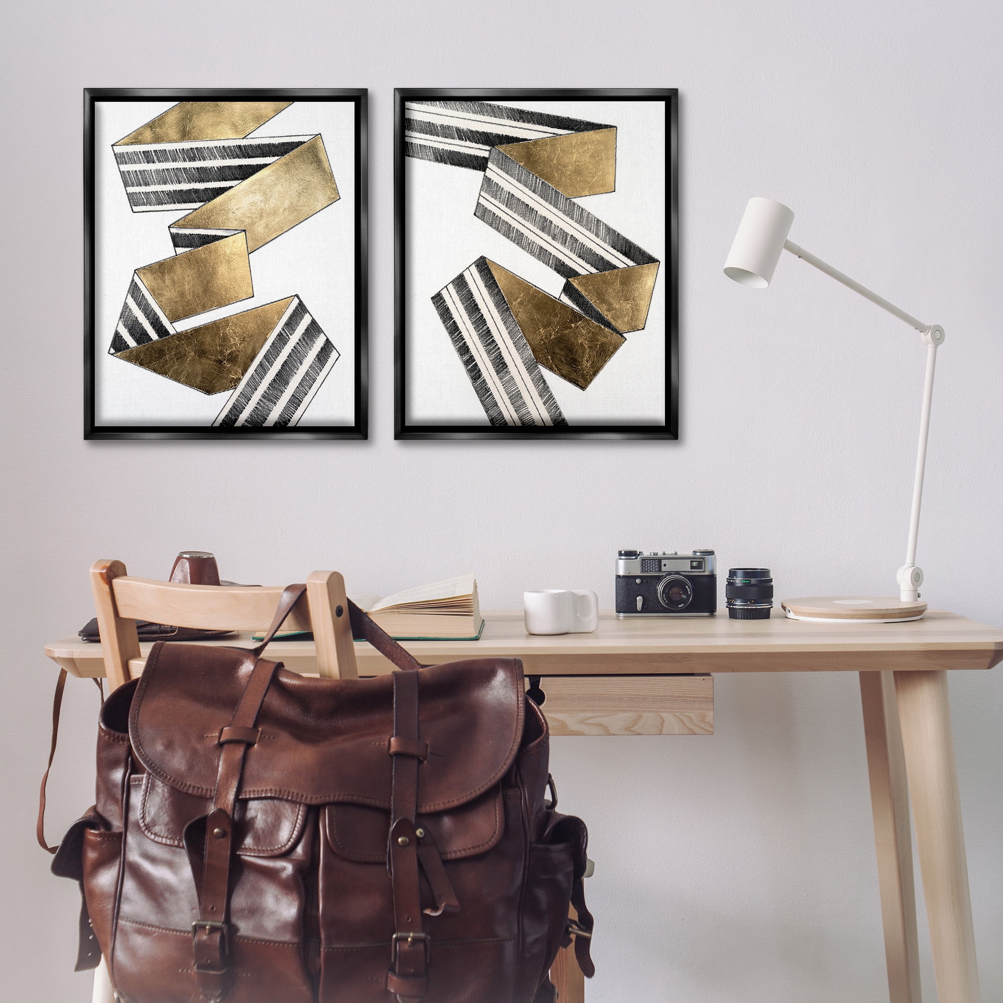 Stupell Industries Cascading Patterned Ribbon Abstract Painting Black Floater Framed Canvas Art Print Wall Art, 25 x 31, Set of 2