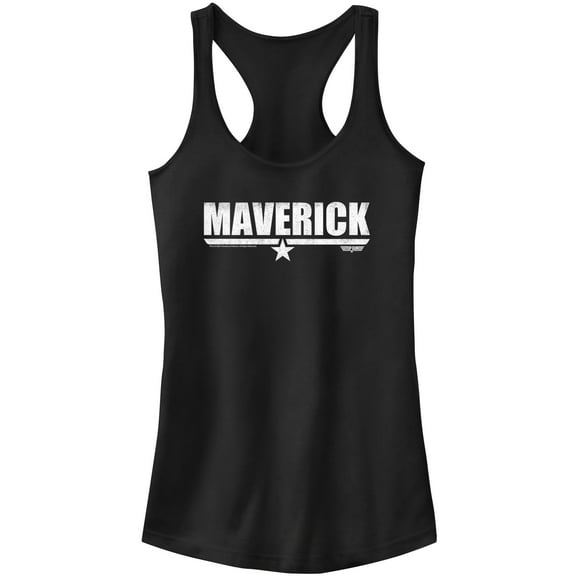 Junior's Top Gun White Maverick Name With Logo Racerback Tank Top Black Large