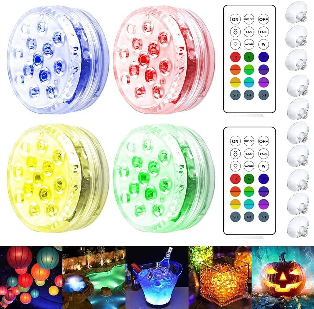 StillCool Submersible LED Lights with RF Remote,164ft Remote Range,Battery Operated Pool Lights with Magnets and Suction Cups,IP68 Waterproof Color Changing Underwater Lights for Pond Fountain Vase