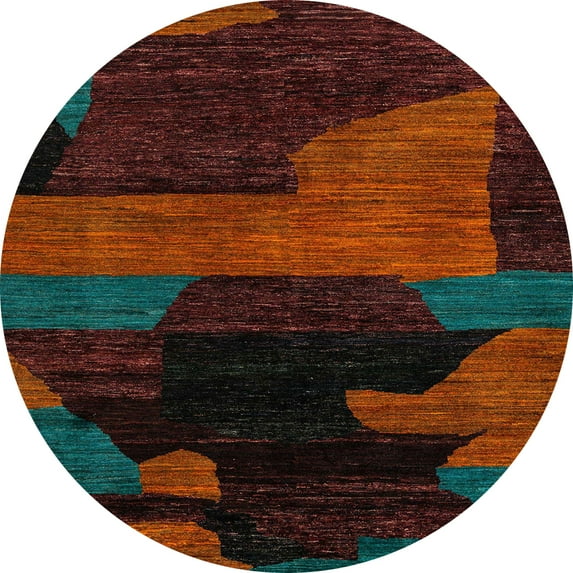 Ahgly Company Indoor Round Abstract Red Abstract Area Rugs, 5' Round