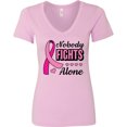 thumbnail image 3 of Inktastic Breast Cancer Awareness Nobody Fights Alone Pink Ribbon Women's V-Neck T-Shirt, 3 of 5