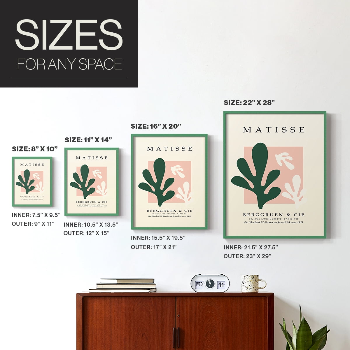 Matisse CCCLI in Green Solid Wood 16 x 20 Framed Print