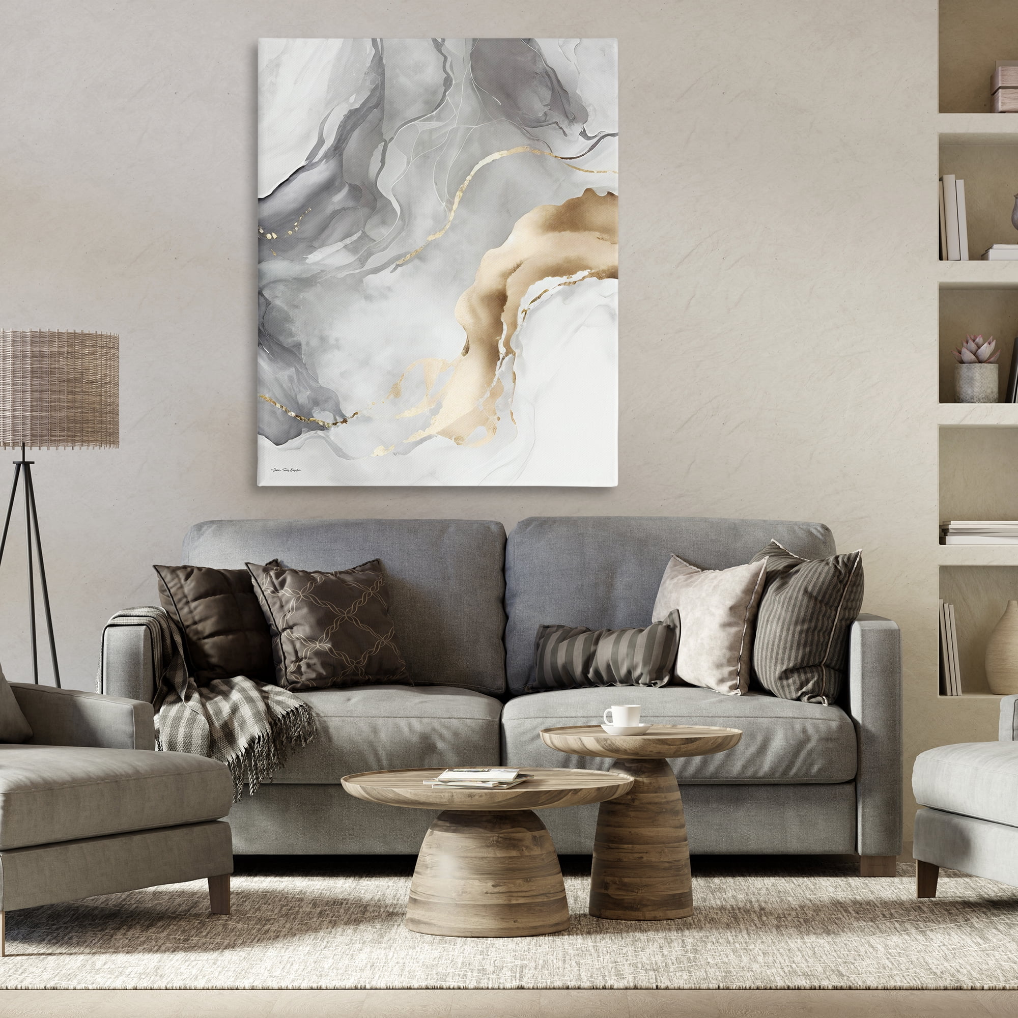 Stupell Industries Marbled Grey & Glam Abstract Painting Gallery Wrapped Canvas Art Print Wall Art, 36 x 48