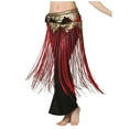 thumbnail image 2 of AUNVITO Women's Sequin Long Fringe Belly Chain Skirt Adjustable Waist Bohemian Dance Half Skirt for Party Wedding, 2 of 6