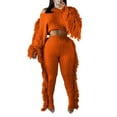 thumbnail image 5 of Jinhomg 2 Piece Outfits for Women Fall Winter Trendy Knit Tassels Outfits Casual Cozy Long Sleeves Crop Sweater Top with Bodycon Pants Orange M, 5 of 8