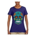 thumbnail image 2 of Wild Bobby Day Of The Dead Sugar Skull Pop Culture Women Graphic Tee, Purple, Large, 2 of 5