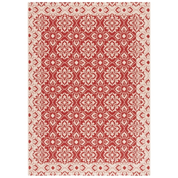 SAFAVIEH Courtyard Austin Geometric Indoor/Outdoor Area Rug, 5'3" x 7'7", Red/Cream