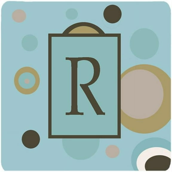 Monogram - Blue Dots Foam Coasters Initial Letter R, Set - 4