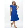 thumbnail image 4 of Royal Neon Large-X-large Size Women's Short Puff Sleeve Midi Solid Cocktail Flare Tea Party, Formal and Casual Dresses, 4 of 5