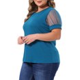 thumbnail image 2 of DARING DIVA Women's Plus Casual Crew Neck Mesh T Shirt Blouse Tops 3X Blue, 2 of 6