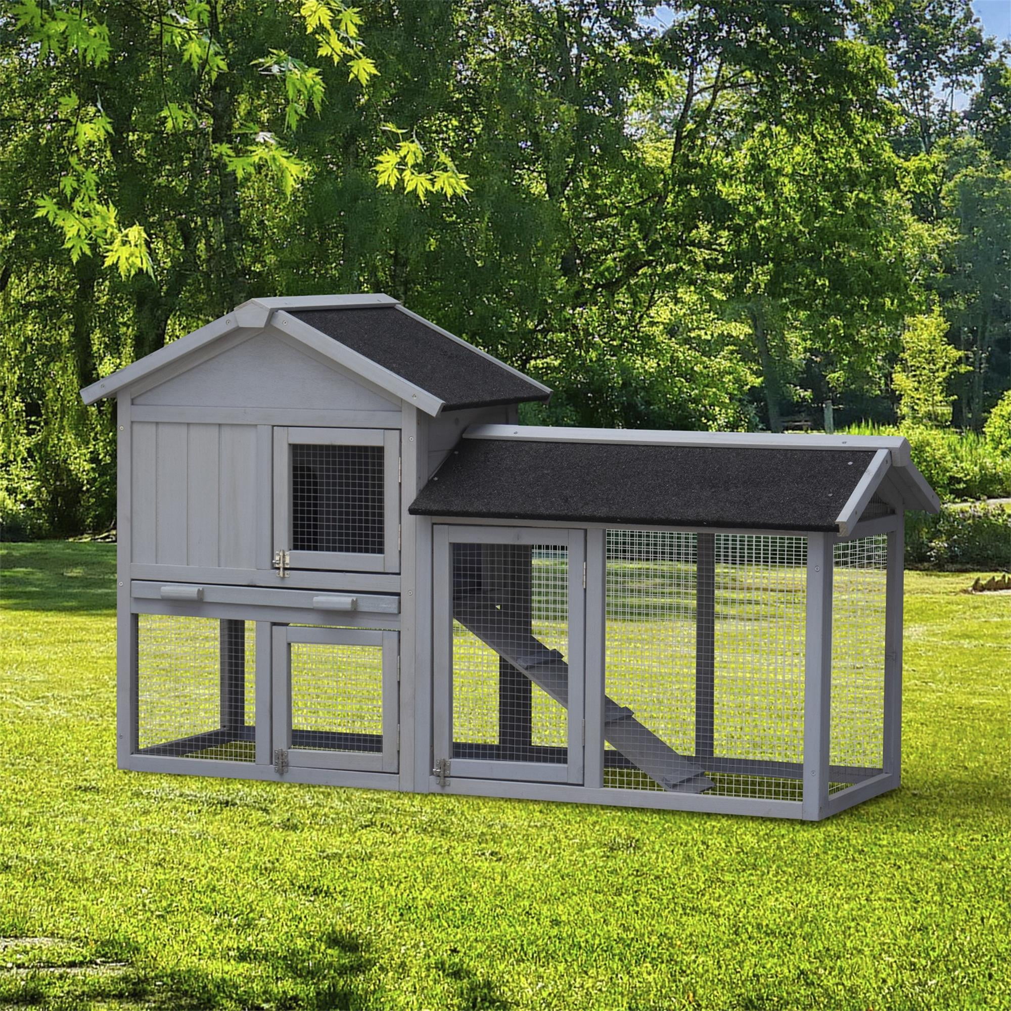 Pefilos 58" Wood Rabbit Cage Bunny Hutch with Run, Outdoor Pet House for Small Animals, Gray Pefilos 58" Wood Rabbit Cage Bunny Hutch with Run, Outdoor Pet House for Small Animals, Gray