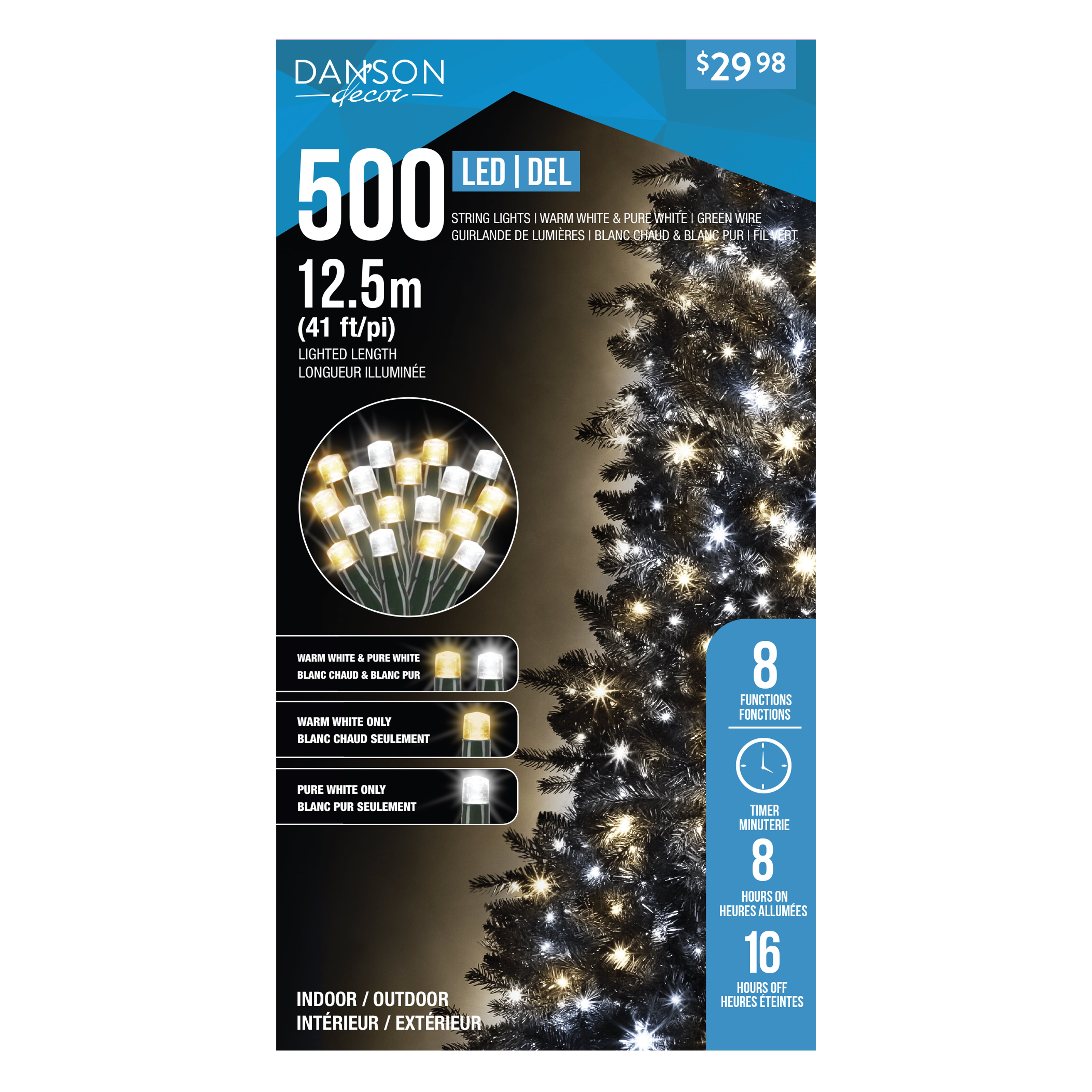 Danson Décor 500CT LED Plug In Lights, Warm White/ Pure White