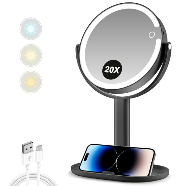 Espejo de maquillaje MIYADIVA con luces de aumento 20X y 80 LED