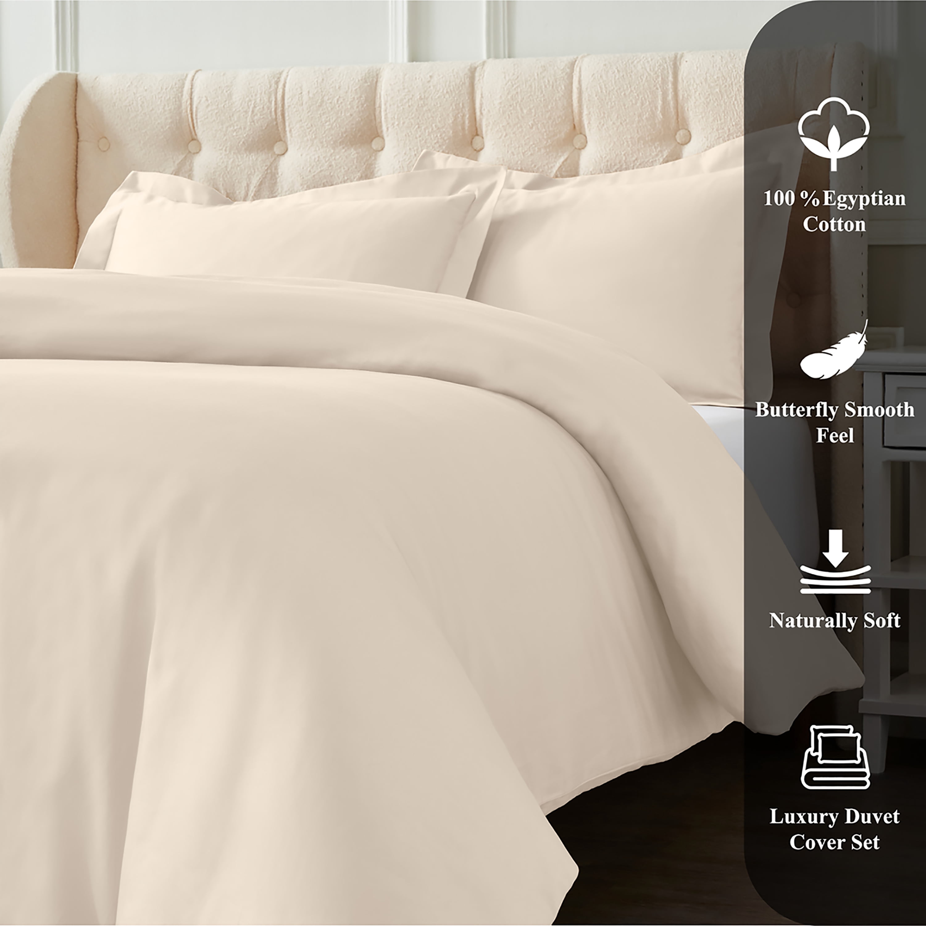 Superior Egyptian Cotton 1200 TC Solid Ivory Duvet Set, Full/Queen