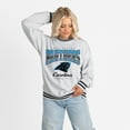 thumbnail image 4 of Women's Gameday Couture Ash/Black Carolina Panthers Oversized Gridiron Drive Ringer Stripe Sweatshirt, 4 of 6