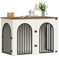 thumbnail image 3 of Hzuaneri Dog Crate Furniture, 46.5'' Wooden Indoor Dog Kennel with Multi‑Door & Anti‑Chew Iron Pipes for Medium‑Large Dogs, White Brown, 3 of 9
