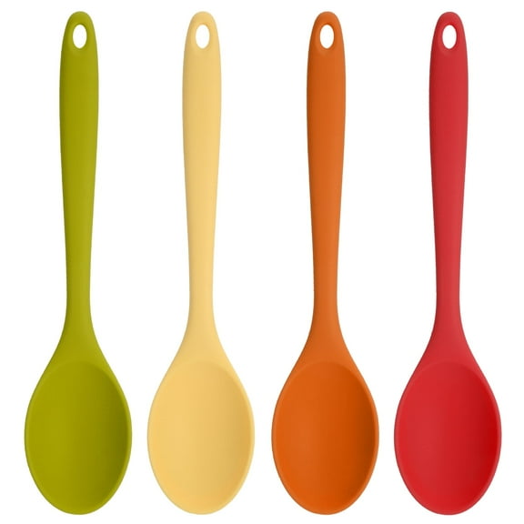 AOWOO 4 Pcs Large Silicone Mixing Spoon Set, 10.82*2.36 inch Heat Resistant Colored Mixing Spoons, Non-stick Basting Spoon for Kitchen Cooking, Mixing, Baking, Serving and Stirring