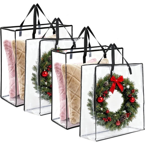 XIMUX  4-Pack Clear Square Storage and Moving Bags, 24 Gallon with Zipper Closure and Dual Carry Handles for  Comforters Blanket Clothes Storages.