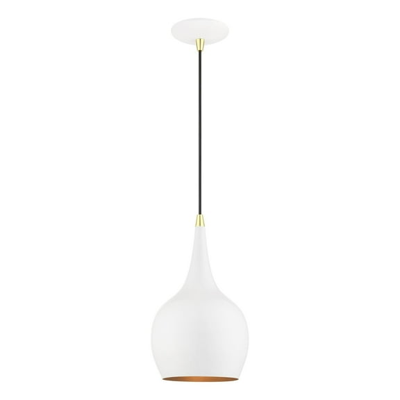 49016-69 Livex Lighting Andes - 1 Light Mini Pendant In Urban Style-19.5 Inches Tall and 7.75 Inches Wide-Shiny White/Polished Brass Finish