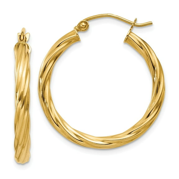 14K Yellow Gold Earring Hoop Women'S 20 mm 3.25 Polished 3.25Mm Twisted Earrings