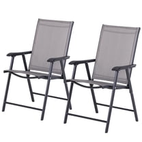 JERFIT 2-Pack Gray Folding Patio Chairs, Stackable Outdoor Chairs with Armrests, Portable Camping & Beach Chairs, No Assembly Sling Dining Chairs, 242lbs Capacity