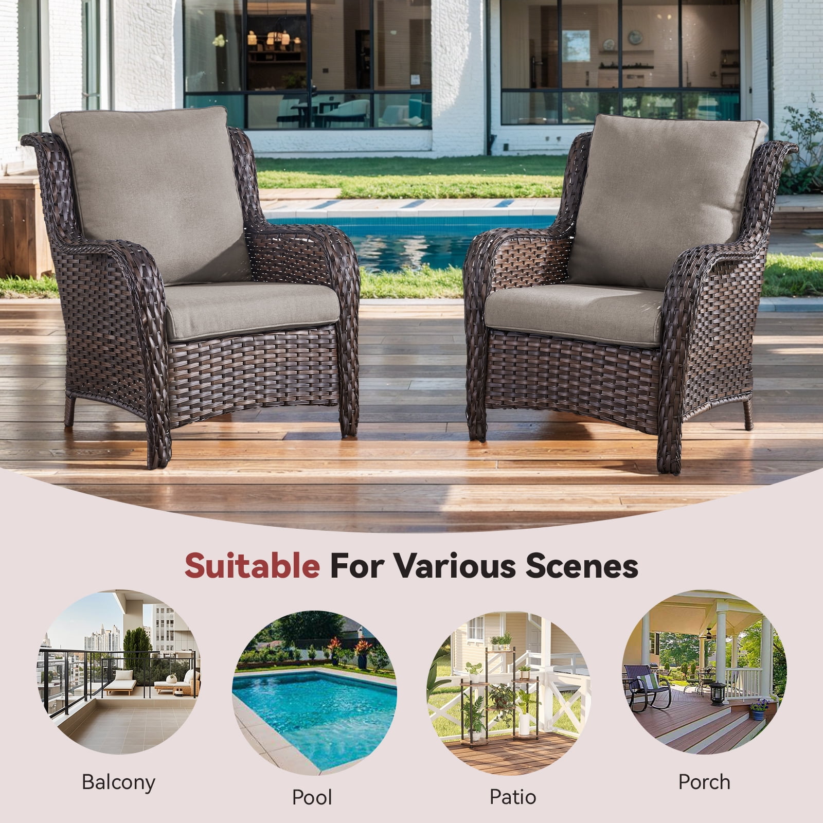 POCASSY Outdoor Deep Seat & High Back Cushion Set, 4-Inch Thick Patio Furniture Replacement Cushion with Water and UV Resistant Removable Cushion Cover for Chair Sofa Couch, Gray