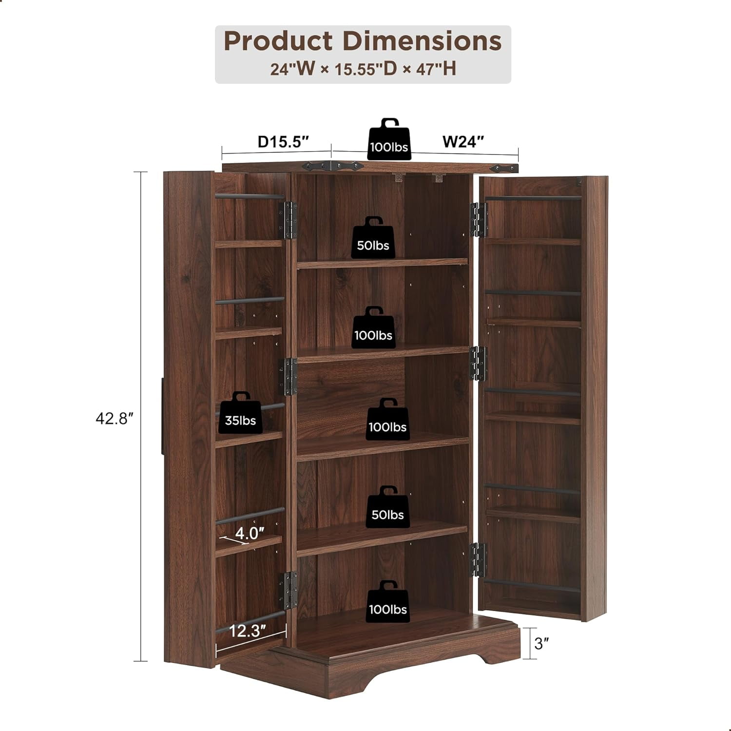 ACCOHOHO 47" Kitchen Pantry Cabinet, Farmhouse Storage Cabinet with Adjustable Shelves for Kitchen, Dining Room, Bathroom - Brown