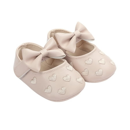 Sprifallbaby Baby Girls Cute Heart Bow Decor Soft Sole PU Leather Flats Shoes First Walkers Non-Slip Summer Princess Shoes 0-18M