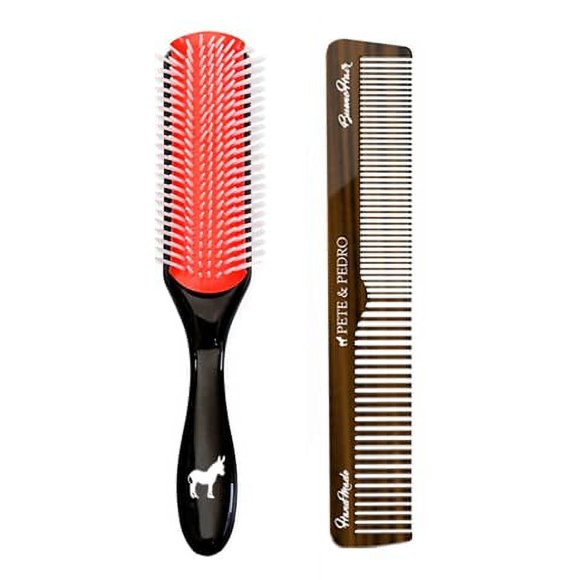 Pete & Pedro Premium Cushion Juego de cepillo para el cabello y peine clásico para hombre | 9 filas, 8 cepillos y 7 peines retro | Ideal para desenredar estilos de cabello rizado, liso, fino y grueso