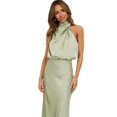 thumbnail image 1 of Robe Longue Plissée Sans Manches en Satin d'Été pour Femmes, 1 of 3
