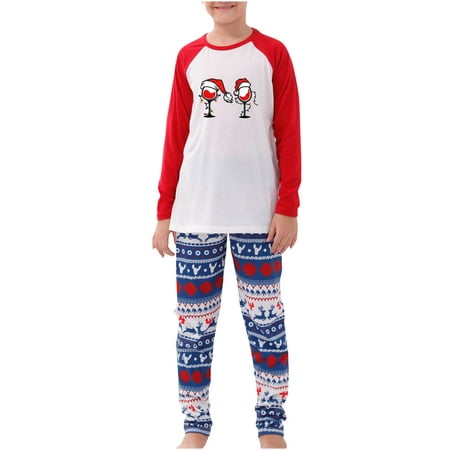 

Womens Fall Clothes Parent-child Warm Christmas Set Printed Home Wear Pajamas Two-piece Kids Set