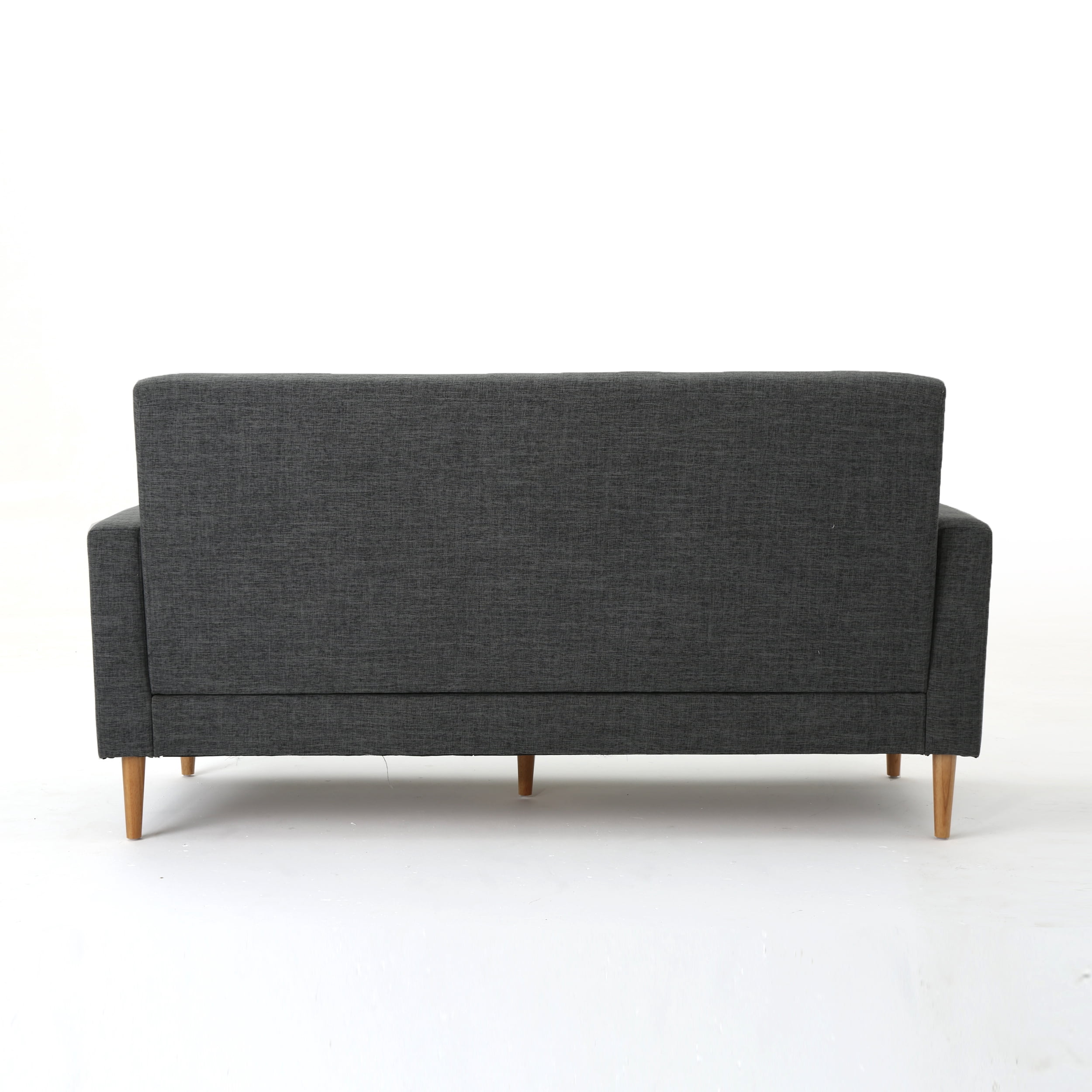 Noble House Elaina Fabric Button Tufted 3 Seater Sofa, Gray, Natural