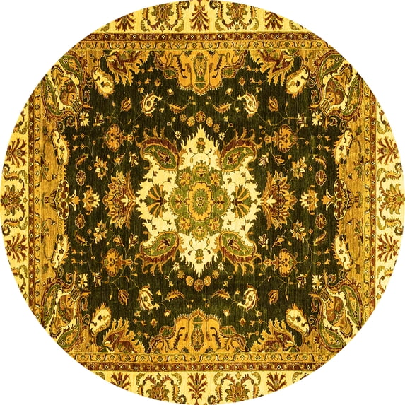 Ahgly Company Indoor Round Geometric Yellow Traditional Area Rugs, 5' Round