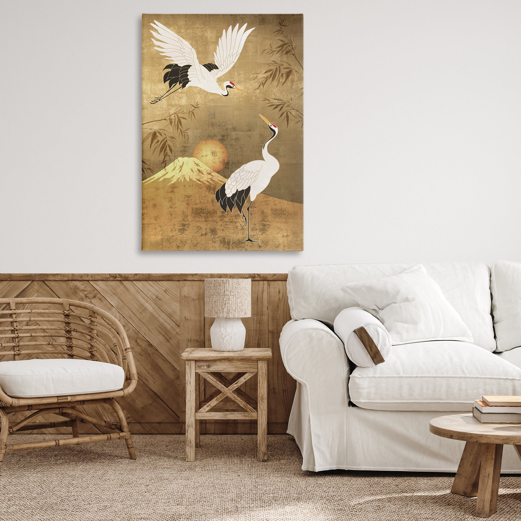 Stupell Industries Traditional Cranes & Mountain Animals Painting Wrapped Canvas Art Print Wall Art, 30 x 45