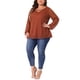 thumbnail image 2 of Blusa casual de mujer de talla grande Agnes Orinda, con doble capa, encaje, mangas largas, escote en V, transparente, tamaño 3X, color rojo ladrillo, 2 of 5