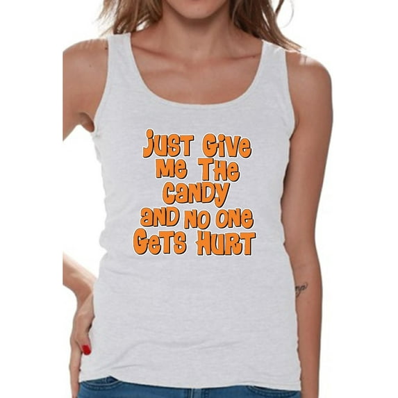 Awkward Styles Women's Halloween Graphic Tank Tops Just Give Me The Candy and No One Gets Hurt