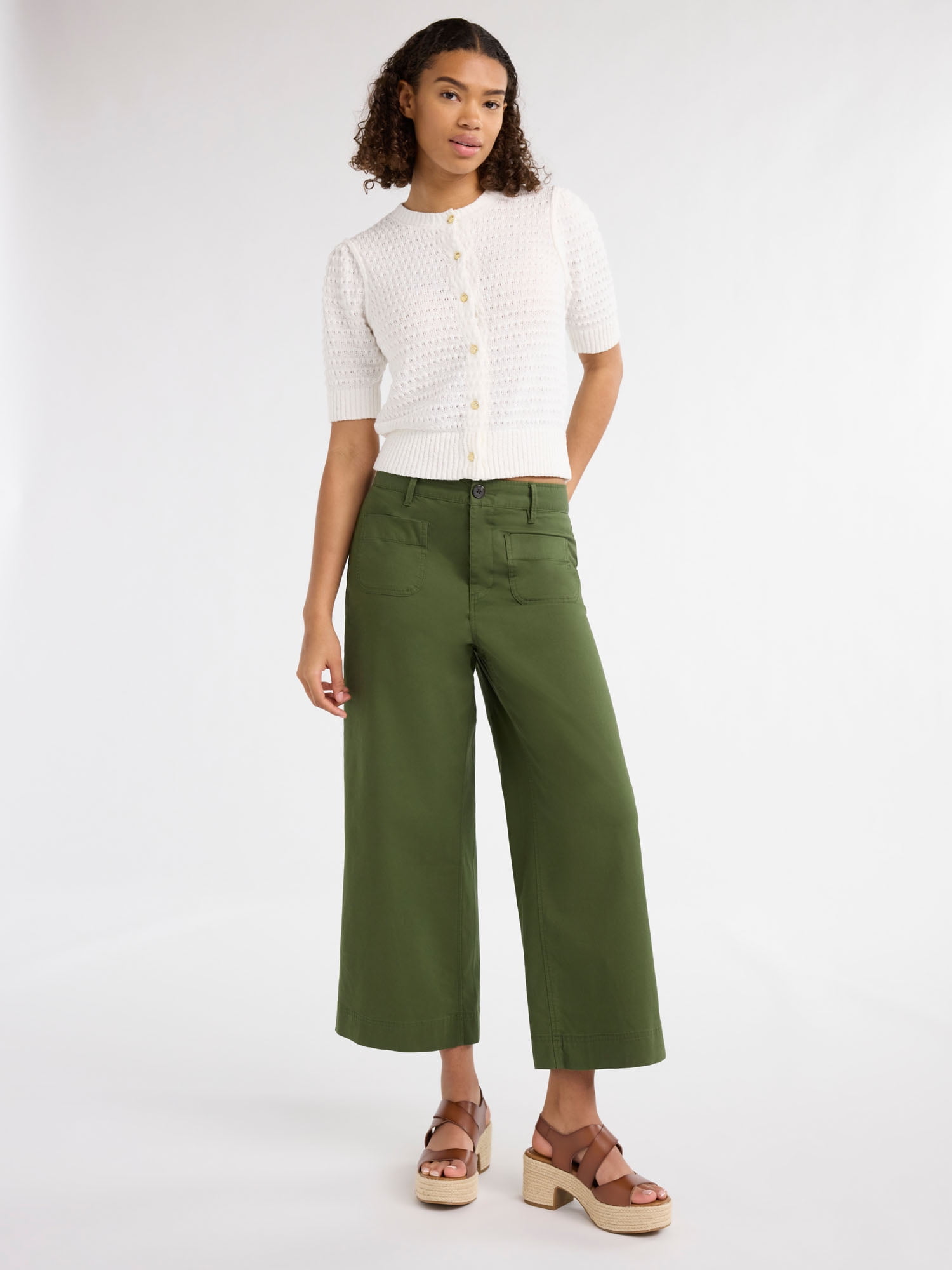 Free Assembly Women's and Women's Plus High Rise Cropped Wide Leg Pants, 26” Inseam, Sizes XS- 4X
