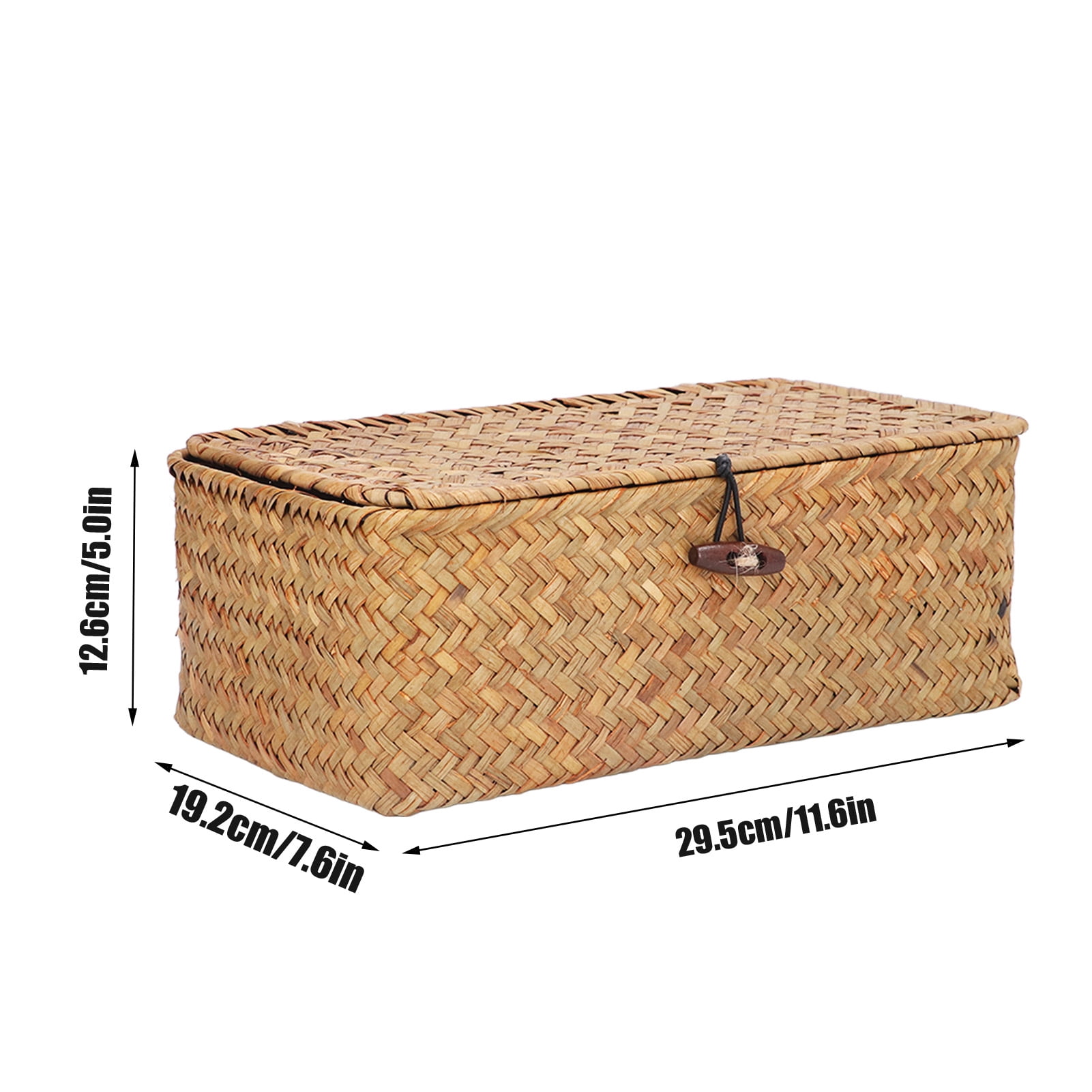 Seagrass Storage Basket, Simple Large Capacity Dustproof Soft Woven Rectangular Basket Bins With Lid For Bathroom L