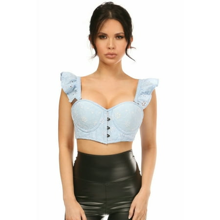 

Lavish Light Blue Eyelet Underwire Bustier Top With Removable Ruffle Sleeves