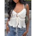 thumbnail image 4 of Women's Summer Camisole Top with Spaghetti Strap and Plain Crop Ruffle Hem, 4 of 4