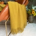 thumbnail image 2 of Knitted Throw Blanket with Tassels Bubble Textured Lightweight Throws for Couch Cover Home Decor (Caramel, 50x60), 2 of 5