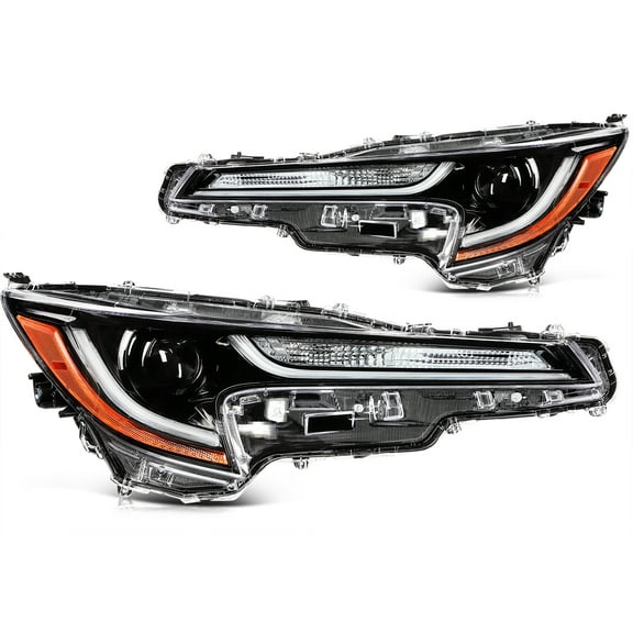 ECCPP Headlight Assembly Fit 2019-2023 for Toyota Corolla LE Black Housing Amber Reflector Pair Headlights 81110-02S30