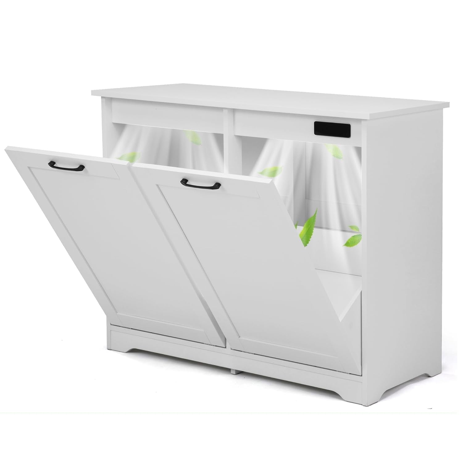 Jaxpety Double Tilt Out Trash Can Cabinet with Deodorizing Function, 20 Gallon Wooden Kitchen Garbage Can Freestanding Holder, White