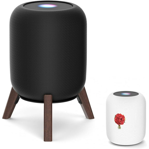 Wood Table Stand for HomePod 1 and Homepod 2 Speaker with Dust-Proof Cover, Anti-Slip Wooden Desk Stand Compatible with Homepod 1st & 2nd Desktop Tripod Stand Holder, Black